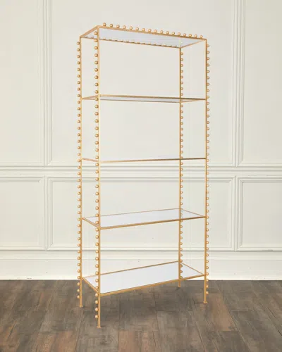 Worlds Away Goldie Ball-lined Etagere In Gold Leaf
