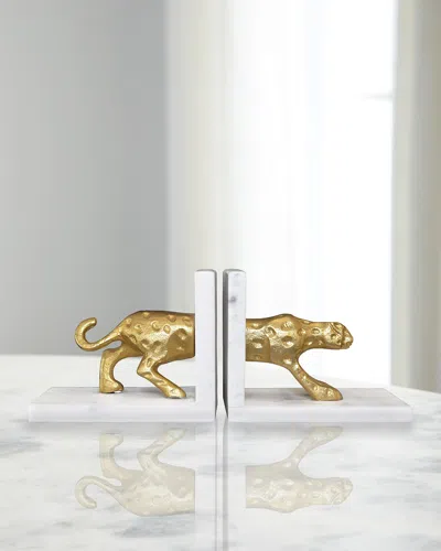 Worlds Away Leon Leopard Bookends Pair In Gold