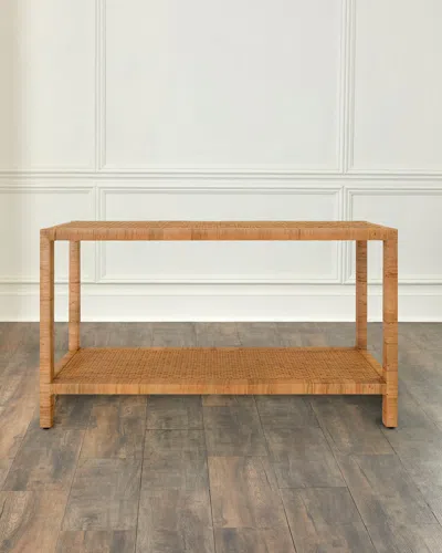 Worlds Away Newton Rattan Console Table In Natural Rattan