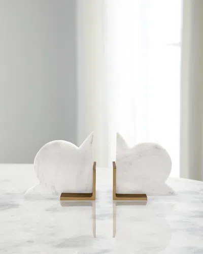 Worlds Away Odum Marble Bookends In White