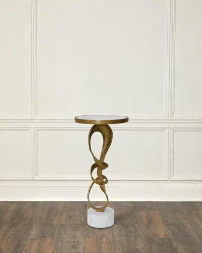 Worlds Away Olympia Sculptural Base Side Table In Antique Brass, White