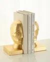 Worlds Away Pair Of Profile Bookends In Golden Leaf In Gold