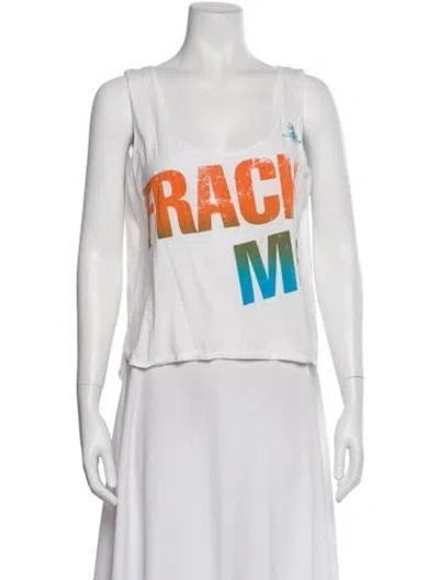 Pre-owned Worlds End Graphic Print Scoop Neck Top In White