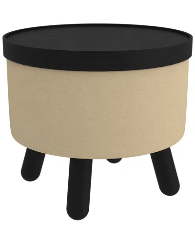 Worldwide Home Furnishings Mid-century Modern Round Storage Ottoman With Tray In Beige