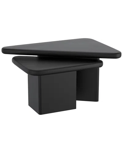 Worldwide Home Furnishings Mid-century Modern Solid Wood 2pc Coffee Table Set In Black