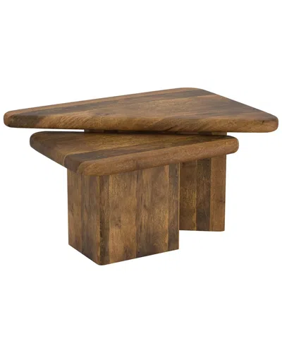 Worldwide Home Furnishings Mid-century Modern Solid Wood 2pc Coffee Table Set In Brown