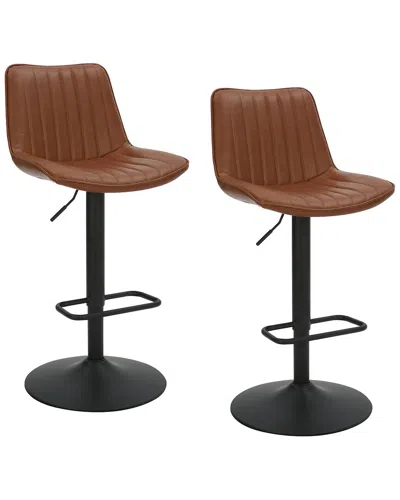 Worldwide Home Furnishings Set Of 2 Contemporary Adjustable Air-lift Stool In Brown