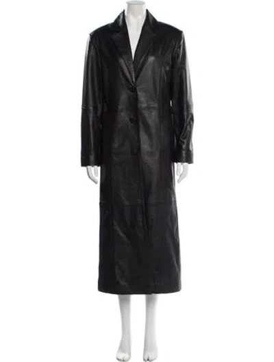 Pre-owned Worn Leather Biker Jacket In Black