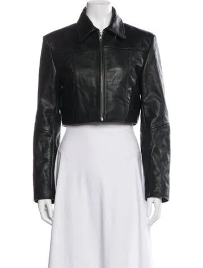 Pre-owned Worn Leather Biker Jacket In Black