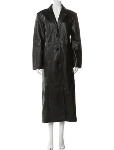 Pre-owned Worn Leather Faux Fur Coat In Green