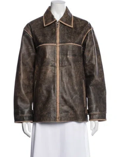 Pre-owned Worn Leather Jacket In Brown