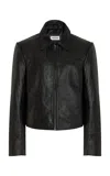 Worn Vintage Boxy Leather Jacket In Black