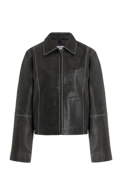 Worn Vintage Willow Leather Jacket In Black