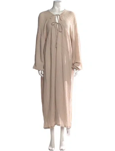 Pre-owned Worn V-neck Long Dress In Neutral