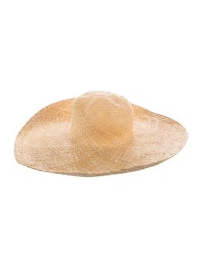 Pre-owned Worn Wide Brim Straw Sun Hat In Neutrals