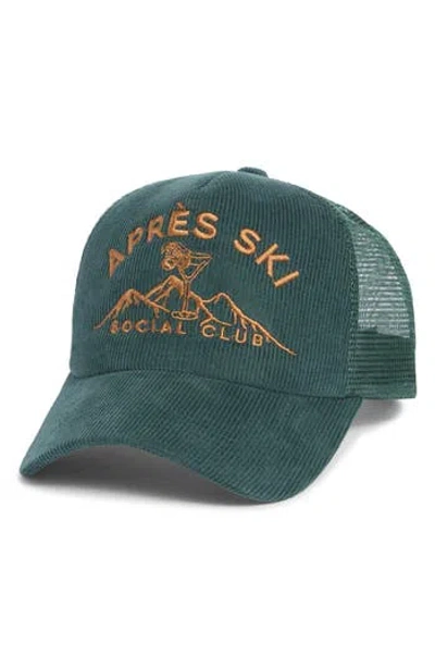 Worn/west Après Ski Cord Trucker Hat In Green