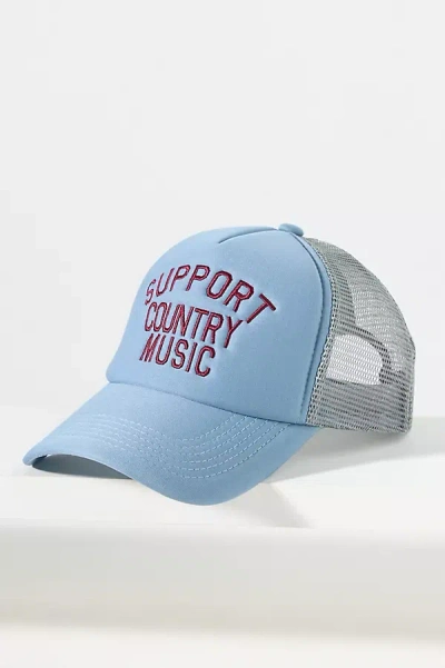 Worn/west Support Country Music Trucker Hat In Blue