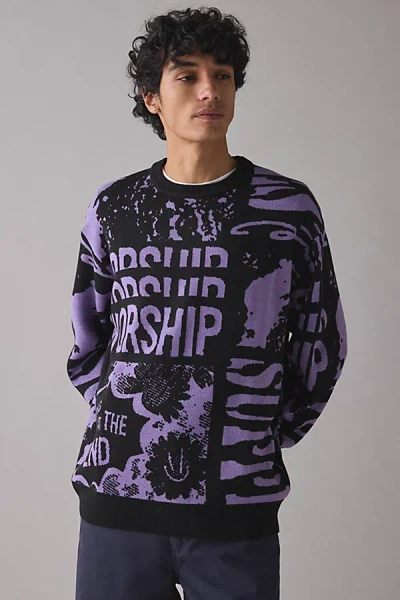 Worship Supplies Chico End Knit Crew Neck Sweater In Black, Men's At Urban Outfitters