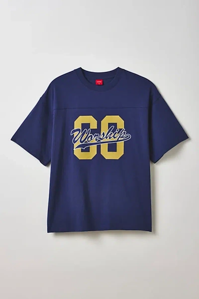 Worship Supplies Major League Graphic Tee In Navy, Men's At Urban Outfitters In Blue
