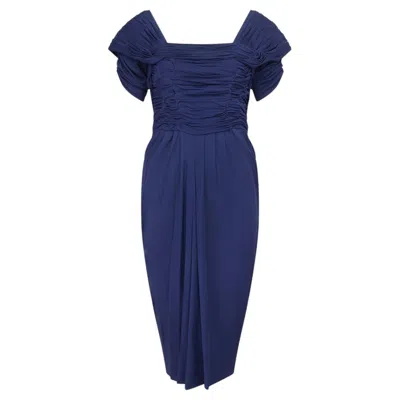 Pre-owned Worth 1950s  London Navy Blue Ruched Silk Jersey Dress