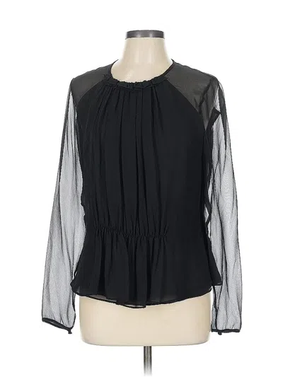 Pre-owned Worth Long Sleeve Silk Top Black Keyhole Neckline Tops