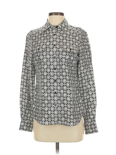 Pre-owned Worth Long Sleeve Silk Top Gray Collared Neckline Tops