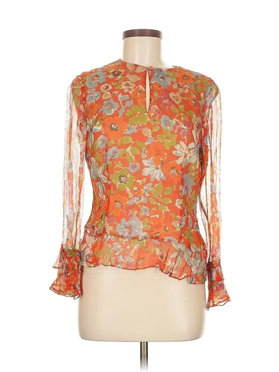 Pre-owned Worth Long Sleeve Silk Top Orange Mock Neckline Tops