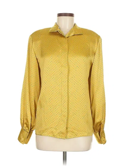 Pre-owned Worth Long Sleeve Silk Top Yellow Polka Dots Pattern Square Neckline Tops