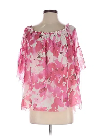 Pre-owned Worth New York 3/4 Sleeve Silk Top Pink Cold Shoulder Neckline Tops