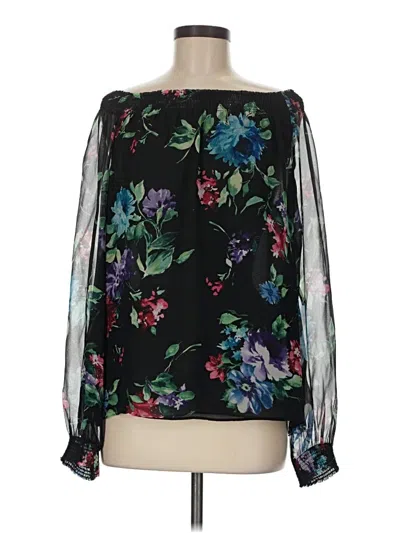 Pre-owned Worth New York Long Sleeve Silk Top Black Off The Shoulder Neckline Tops