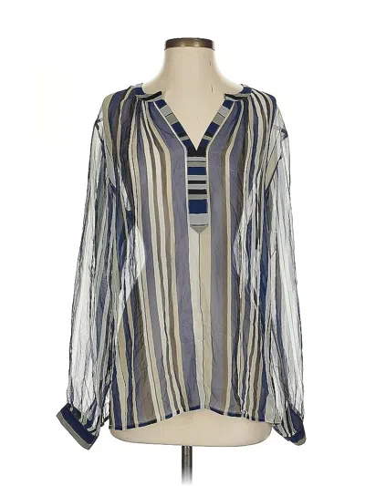 Pre-owned Worth New York Long Sleeve Silk Top Blue Open Neckline Tops