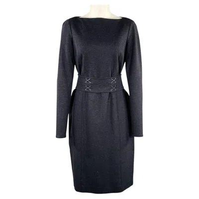 Pre-owned Worth Size 4 Grey Charcoal Rayon Blend Belted Knee Length Dress In Gray