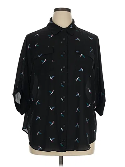 Pre-owned Worthington 3/4 Sleeve Button Down Shirt In Black
