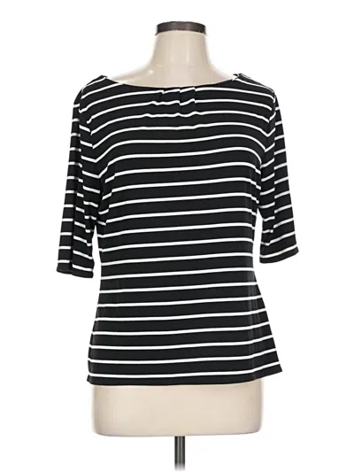 Pre-owned Worthington 3/4 Sleeve Top Black Stripes Pattern Boatneck Tops