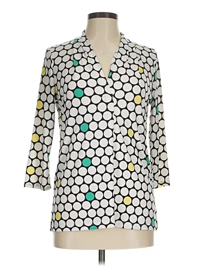 Pre-owned Worthington 3/4 Sleeve Top White Polka Dots Pattern Plunge Neckline Tops