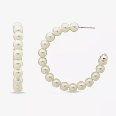 Worthington 49.6 Mm Simulated Pearl Womens 49.6mm Hoop Earrings In Neutral
