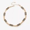 Worthington Gold Tone & Black Leather Link Womens 17 Inch Collar Necklace In Gold