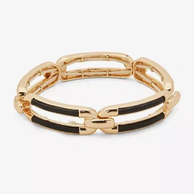 Worthington Gold Tone & Black Leather Link Womens Stretch Bracelet