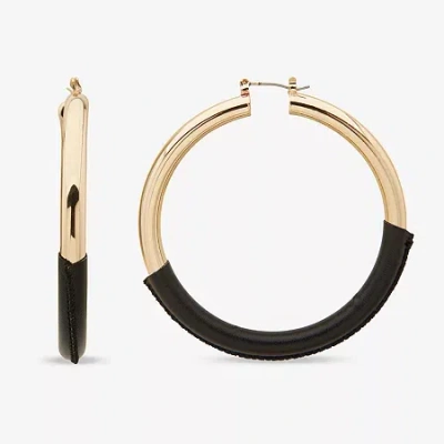 Worthington Gold Tone & Black Leather Wrap Womens 37mm Hoop Earrings In Multi