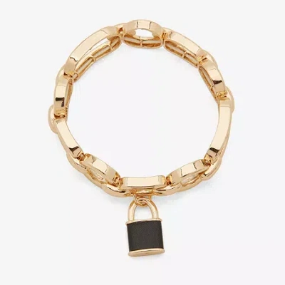 Worthington Gold Tone & Black Padlock Womens Stretch Bracelet
