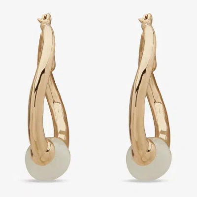 Worthington Gold Tone Womens Simulated Pearl 37.1mm Hoop Earrings