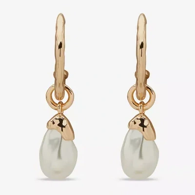 Worthington Gold Tone Womens Simulated Pearl 44.9mm Hoop Earrings In Yellow