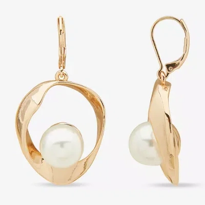 Worthington Gold Tone Womens Simulated Pearl Drop Earrings
