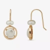 Worthington Gold Tone Womens White Simulated Pearl Oval Drop Earrings In Gold