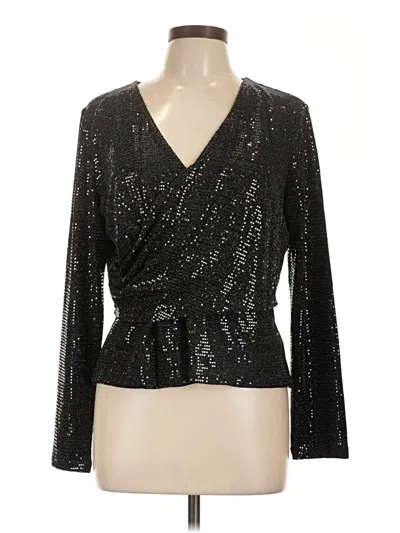 Pre-owned Worthington Long Sleeve Top Black Plunge Neckline Tops