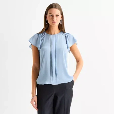 Worthington Petite Womens Perfect Blouse In Blue