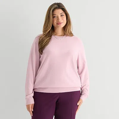 Worthington Plus Womens Crew Neck Long Sleeve Pullover Sweater In Purple