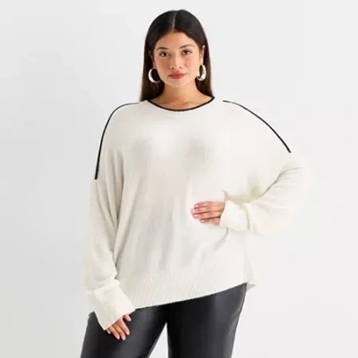 Worthington Plus Womens Crew Neck Long Sleeve Pullover Sweater In Sand