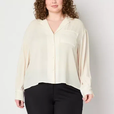 Worthington Plus Womens Soft Blouse In Neutral