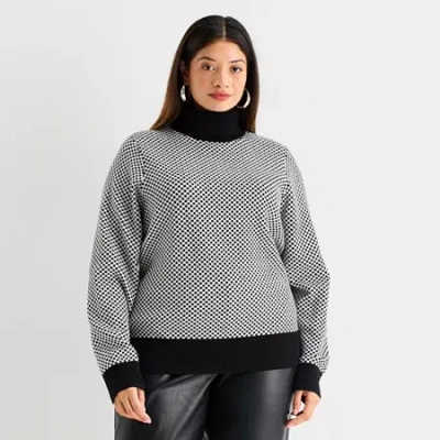 Worthington Plus Womens Turtleneck Long Sleeve Pullover Sweater In Black